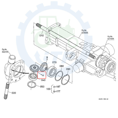 لوازم یدکی تراکتور Kubota جلو 4WD Axle Bevel مجموعه دنده 18T